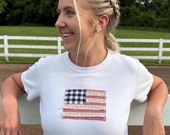 American Flag Shirt, Patchwork t-shirt, patchwork tee, America t shirt, Flag t-shirt, fourth of july tee, red white blue t-shirt