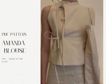 Patron de blouse Coquette | Patron de couture gilet | |Top col mao Patron de couture numérique PDF | Instructions incluses
