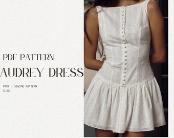 Vintage mini dress pattern | Cottage core dress | milkmaid dress pattern | Digital PDF Sewing pattern | Instructions included