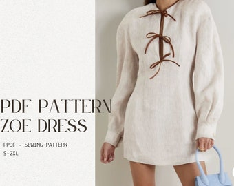 Patron de couture PDF pour robe vintage tendance, TP - 2XL, A0, A4 | Robe coquette | Rubans | Télécharger anglais/espagnol | Pas d'instructions