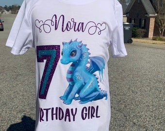 Dragon Birthday, Dragon Birthday Shirt, Birthday Girl Dragon Shirt, Purple and Turquoise Birthday