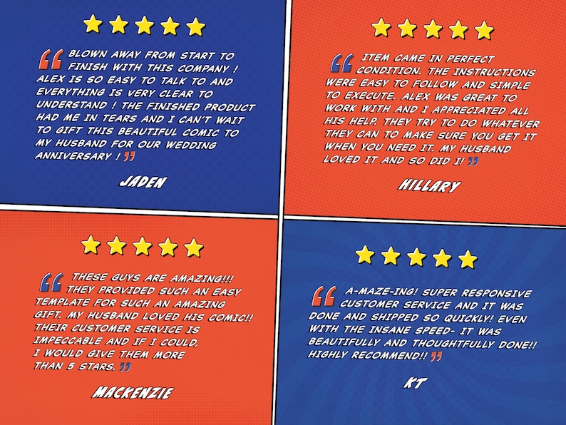 Blown away from start to finish with the company! Alex is so easy to talk to and everything is very clear to understand! The finished product had me in tears and I can't wait to gift this beautiful comic to my husband for our wedding anniversary!