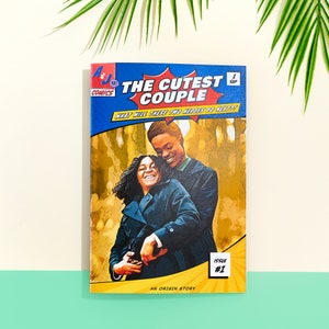 Image of a personalized comic book gift for couples/wedding present.