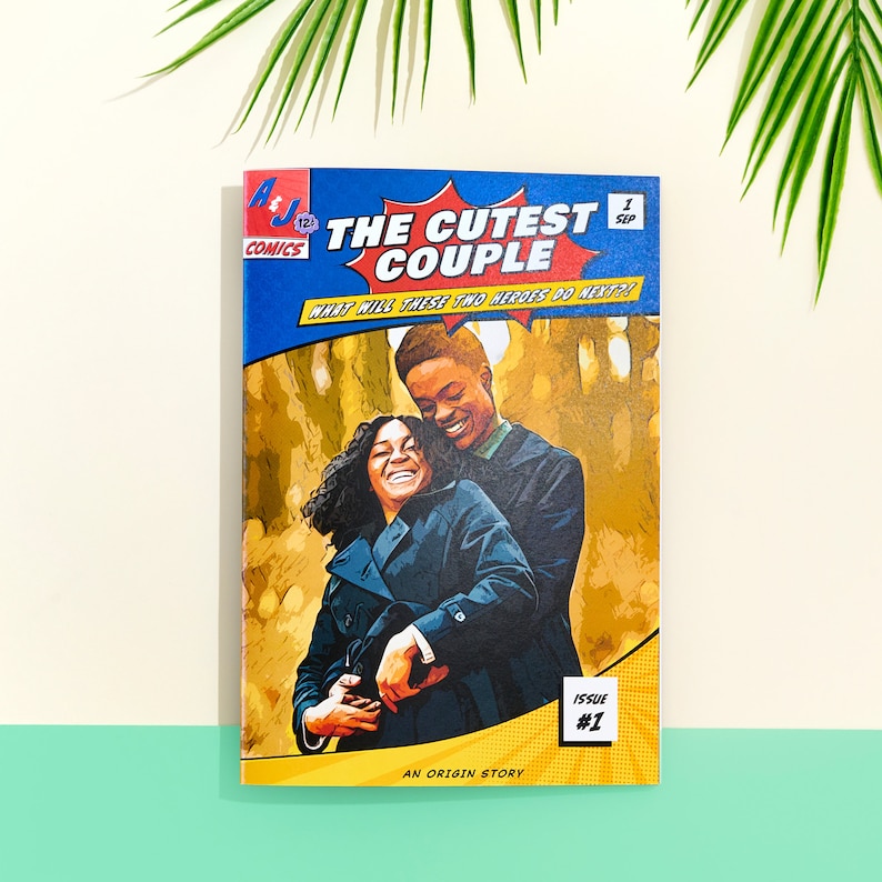 Image of a personalized comic book gift for couples/wedding present.