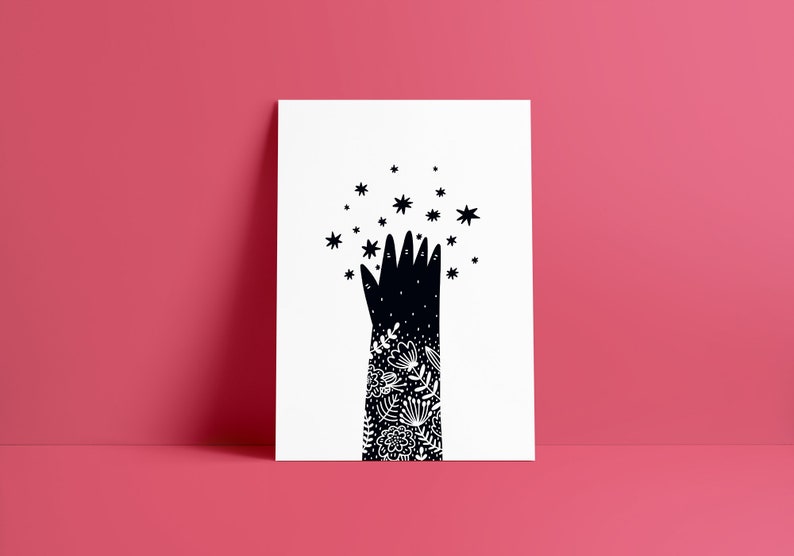 Reach for the stars nursery print, Childrens print, monochrome print, cute print, image 1