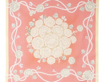 Pearl Peony Orange 19" Handkerchief Petite Scarf 100% Cotton Korean Museum Gifts Traditional Artist Painting K-Pop Culture