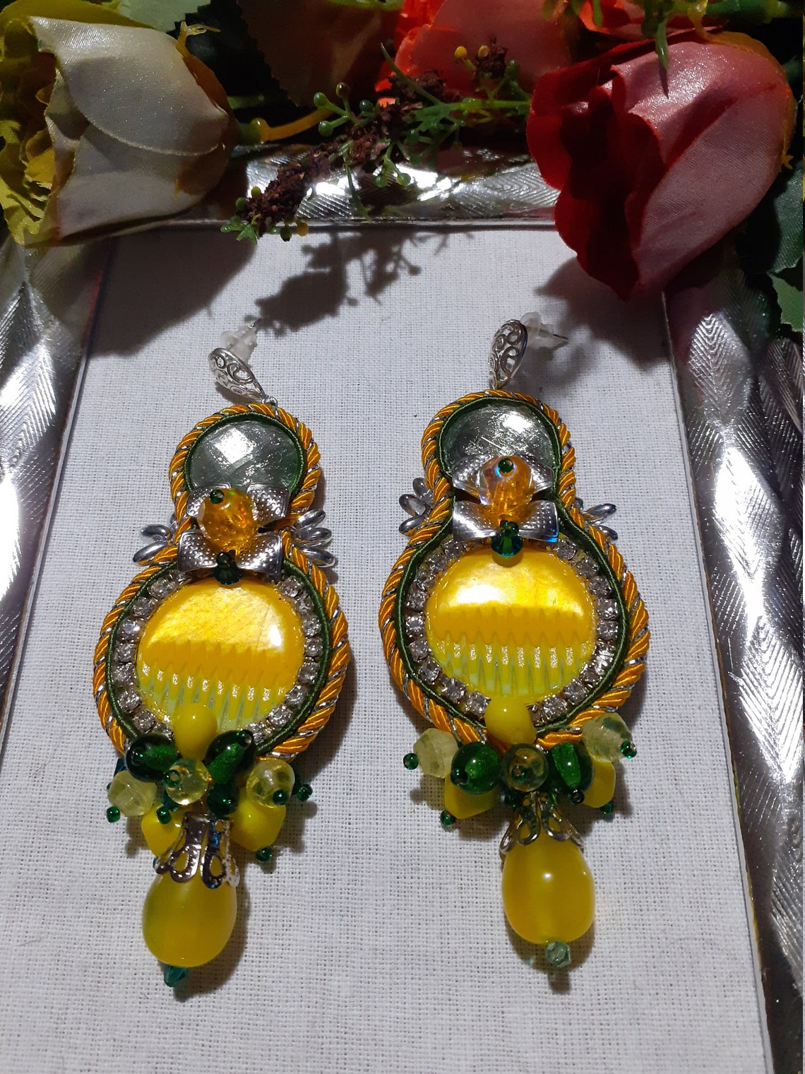Earrings in Yellow and Green Elegant Earrings Handmade Etsy