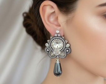 Victoriaanse gotische oorbellen • Donker-romantische statementsieraden • Zwarte barokke oorbellen