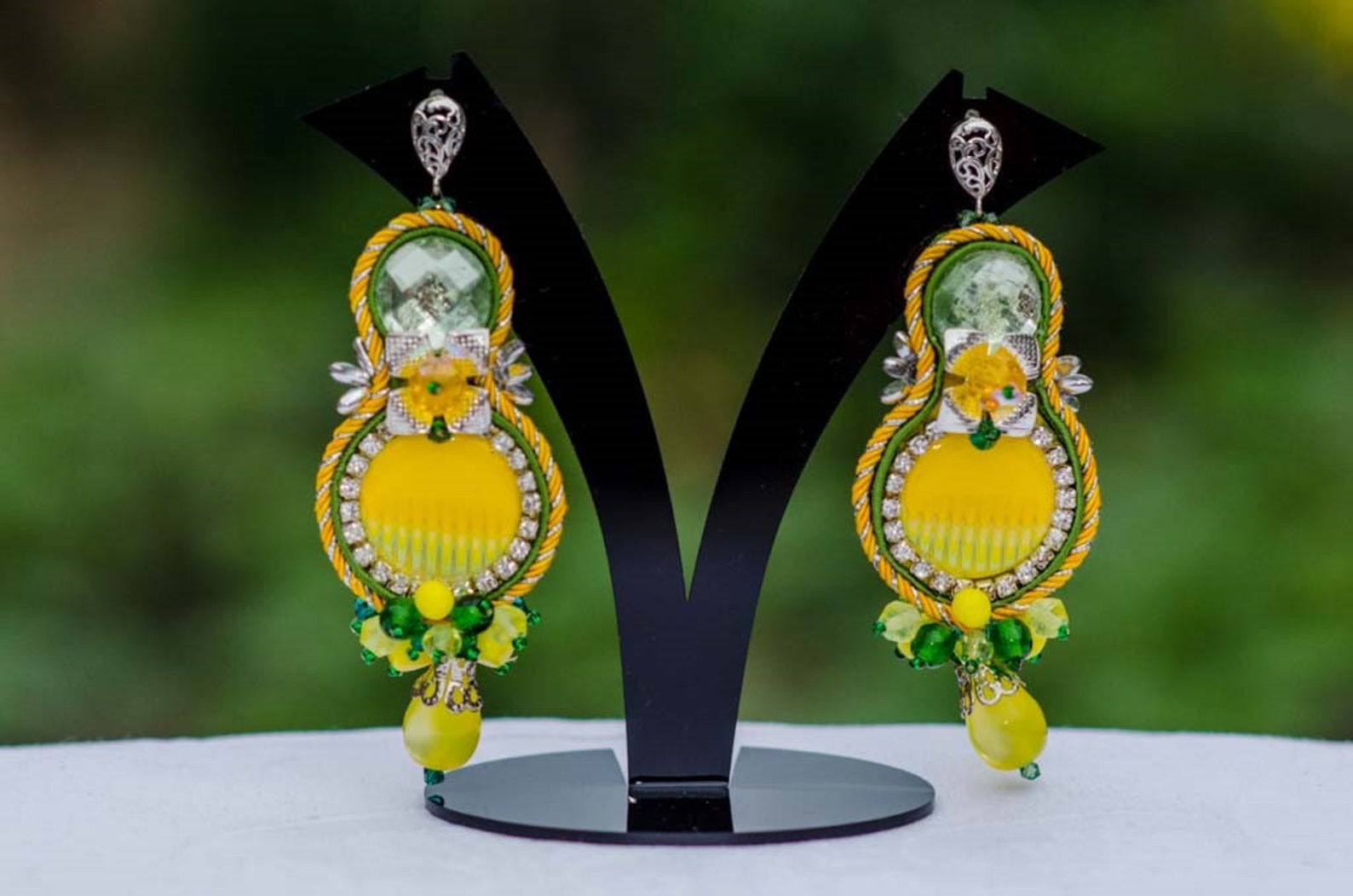 Earrings in Yellow and Green Elegant Earrings Handmade Etsy