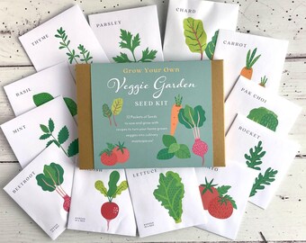 Vegetable Garden Seed Kit: 12 Seed Packets, Sowing Guide & Recipes