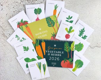 2026 Veg & Herb Seed Calendar Gift Box: 12 Seed Packets, Sowing Guide