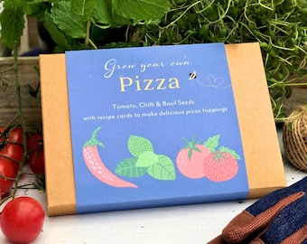 Grow Your Own Pizza Seed Kit: Tomato, Basil, Chilli with Recipe Cards