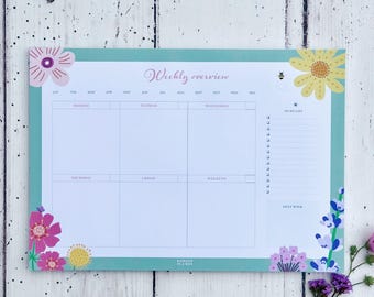 Floral Weekly Planner Notepad, Desk Pad Planner And To Do List Gift