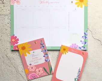 Floral Desk Planner Set: 2026 Calendar & Notepad