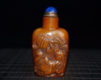 Hand-carved ancient natural Brazil agate snuff bottle 123g
