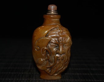 Hand-carved ancient natural Brazil agate snuff bottle 123g
