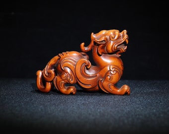 Birthday gift pure hand-carved boxwood Pixiu ornaments
