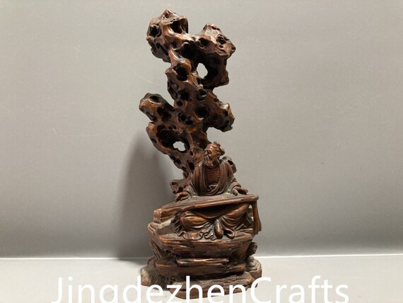 Chinese Exquisite Hand-carved bird Carving Boxwood Ruyi statue 
