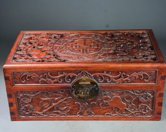 Chinese pure hand-carved rosewood hollow treasure chest, valuable for collection