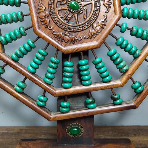 Chinese antique shops natural rosewood abacus statue handmade inlaid with turquoise beads is exquisite and rare