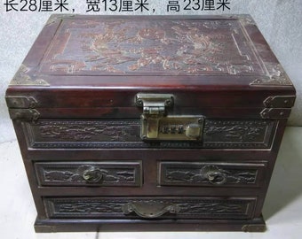 Chinese Antique Carved Mahogany Phoenix Jewelry Box, Precious and Exquisite, Worth Collecting