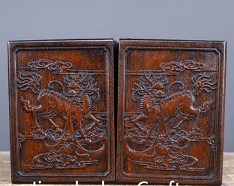 Cinese antico intagliato a mano Grande palissandro africano ornamento scatola ornamento