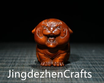 Chinese Antique Hand Carved high-quality boxwood tiger statue ornaments attract wealth and are worth collecting