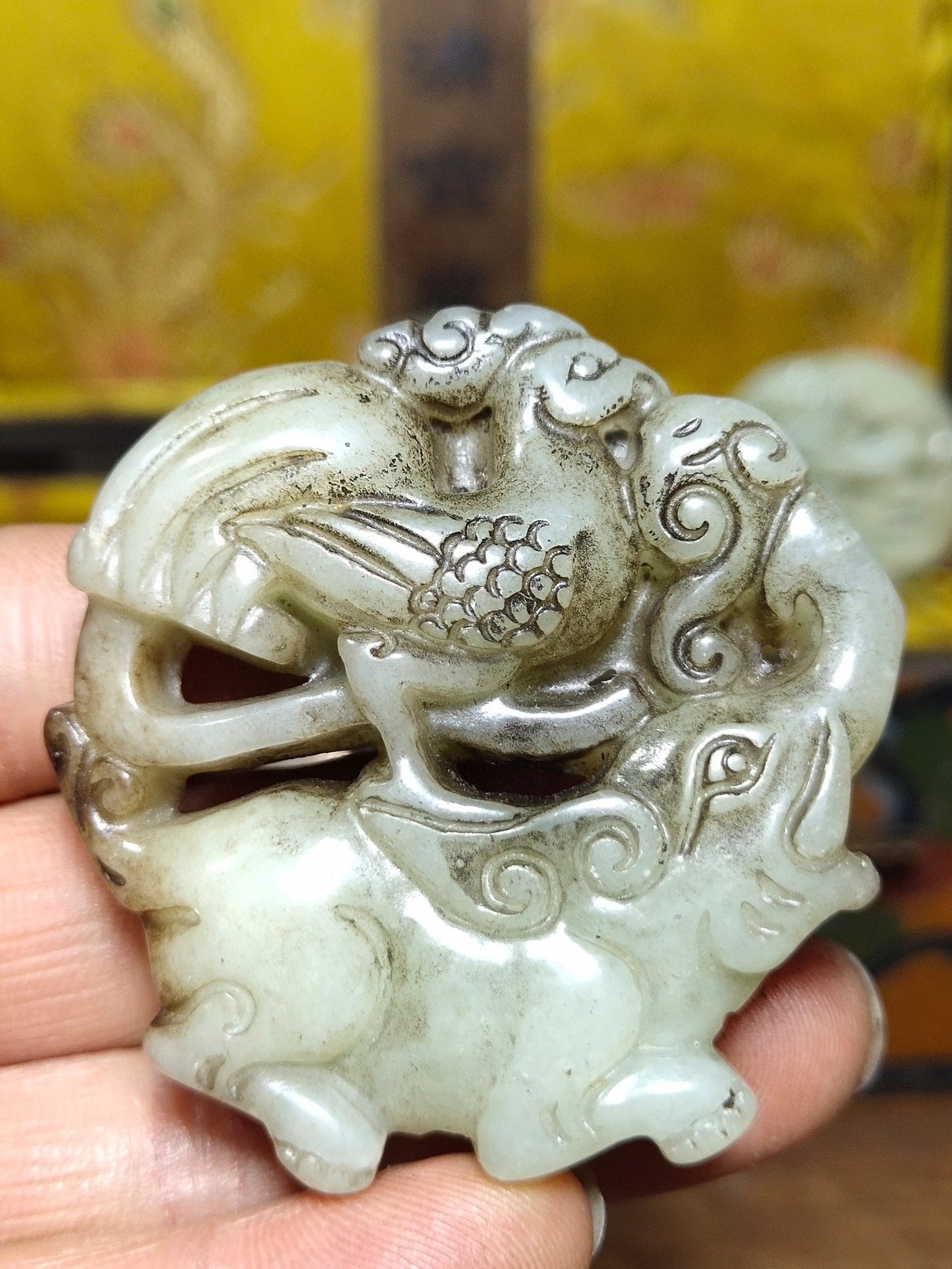 3 sets of Chinese antique white jade with pure hand carved Etsy