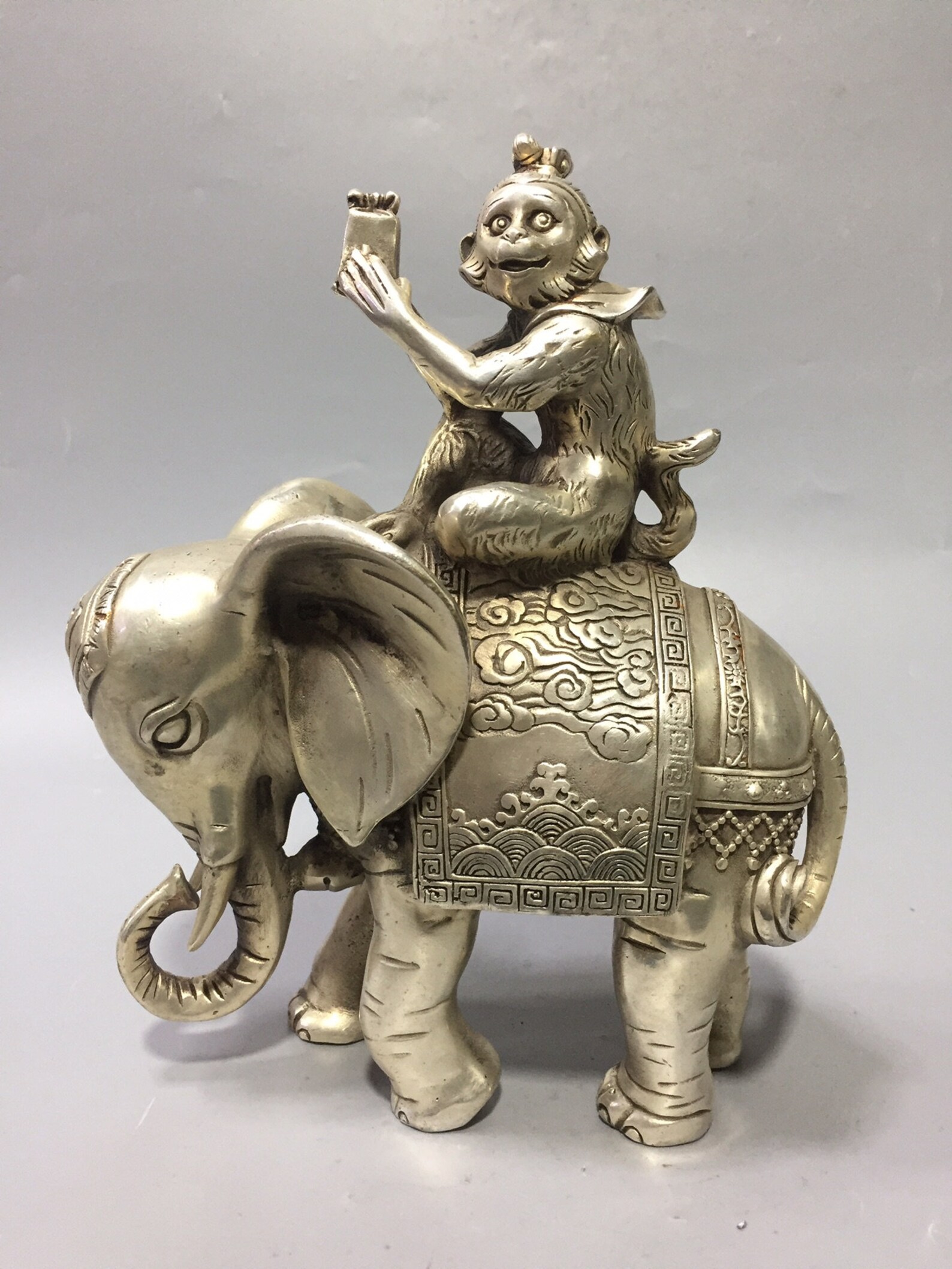 Chinese antique Tibetan Silver monkey riding elephant statue | Etsy