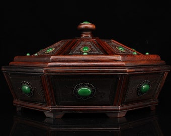 Chinese natural pure hand-carved Tibetan red rosewood inlaid octagonal food box fine workmanship worthy of collection