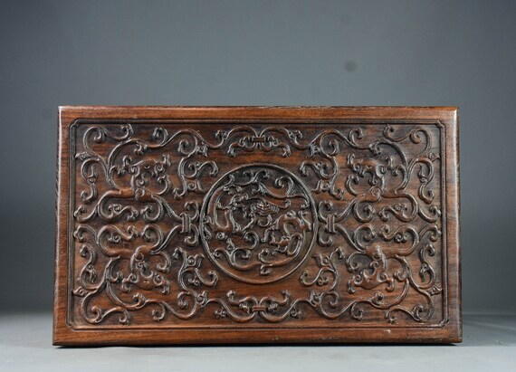 Chinese hand-carved rosewood dragon pattern jewel… - image 2