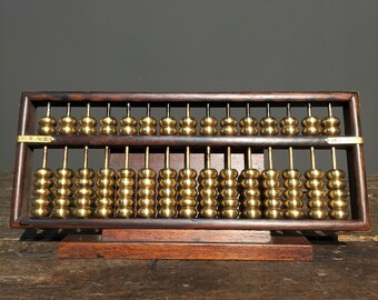 Chinese antique handmade large rosewood inlaid pure copper gilt copper beads two-body abacus ornament