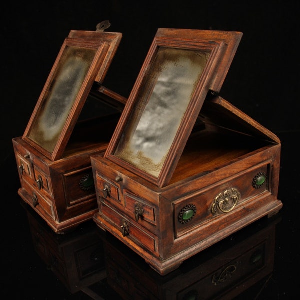 A pair of Chinese antique pure hand-carved mahogany inlaid gemstone cabinets, exquisite and unique, worthy of collection and use