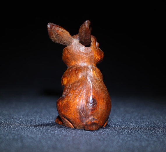 Chinese antique natural boxwood rabbit statues ar… - image 5