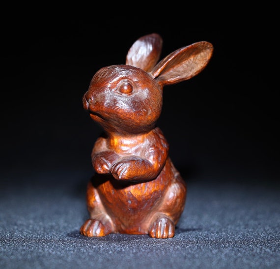 Chinese antique natural boxwood rabbit statues ar… - image 8