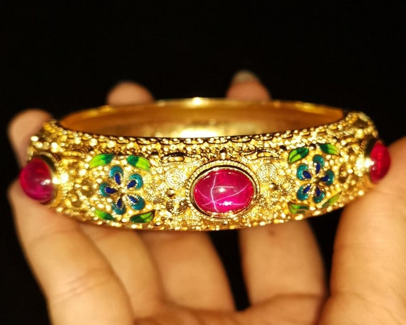 China's pure hand-carved gold-plated ruby bracele… - image 3