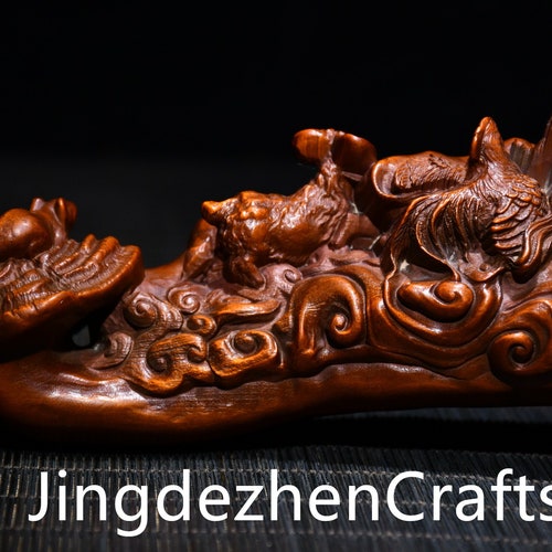 The ancient natural boxwood carved longniu pen holder ornaments and statues are shops handmade, exquisite, rare and collectable