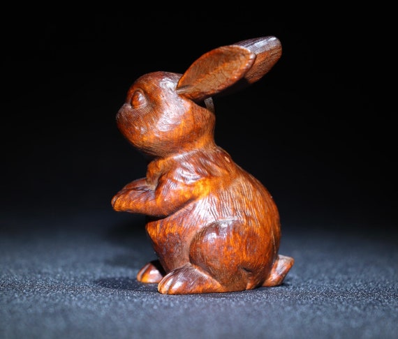 Chinese antique natural boxwood rabbit statues ar… - image 7