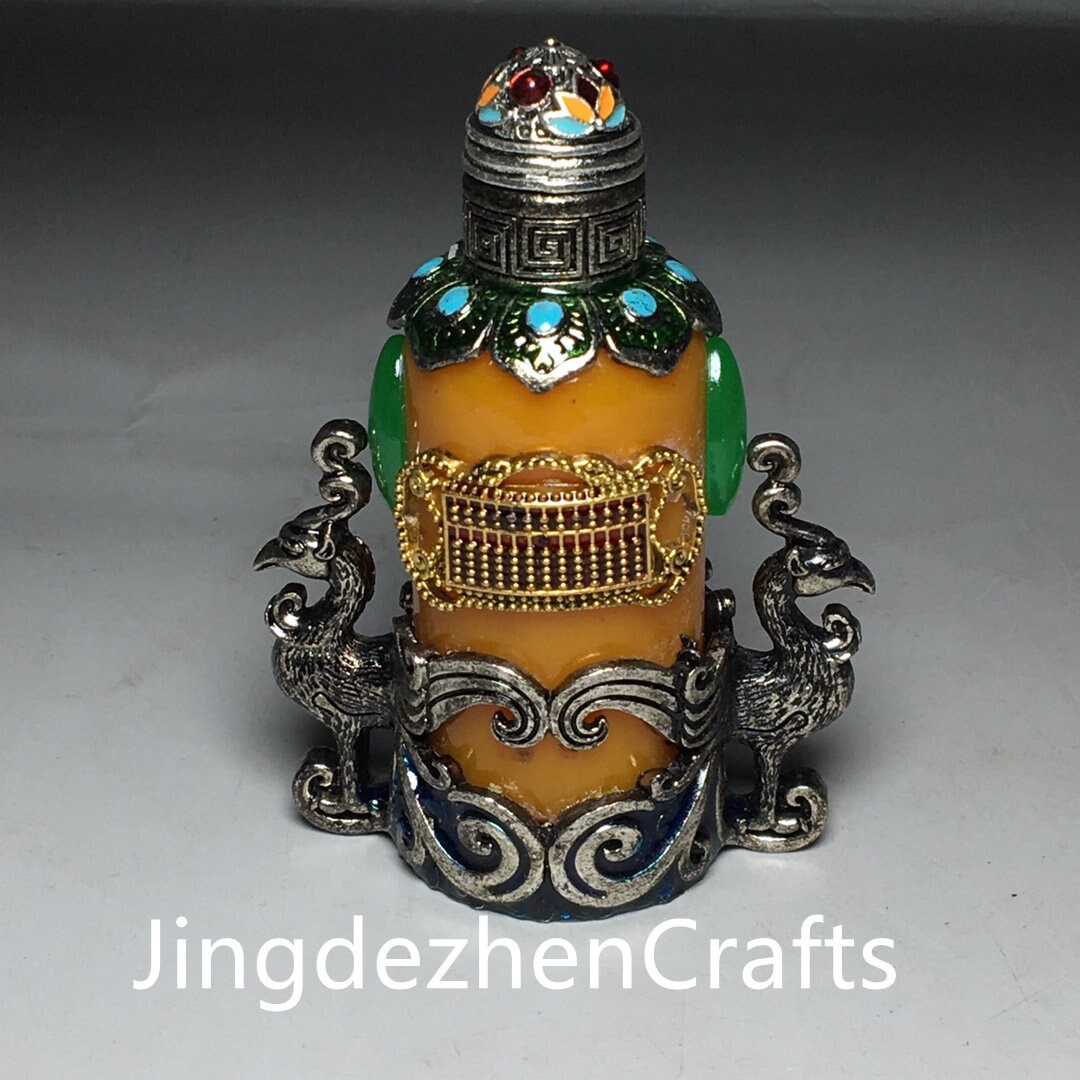 This Antique Pure Copper Snuff Bottle is Inlaid With Precious Etsy
