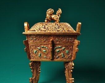 Chinese pure handmade statues, pure gilt copper and gem inlaid incense burners are exquisite and worth collecting