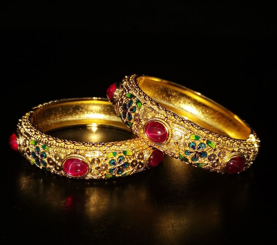 China's pure hand-carved gold-plated ruby bracele… - image 4