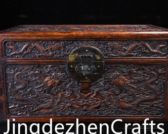 Chinese Antique Hand Carved large collection rosewood Xianglong box ornaments