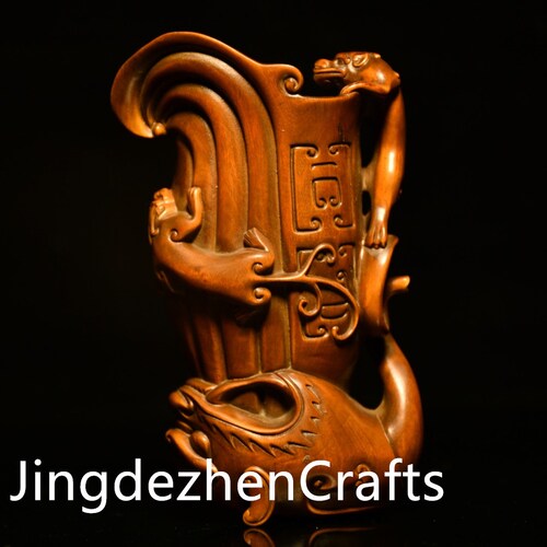 Chinese antique natural boxwood god beast cup statue pure hand carved exquisite online rare, can be used for collection