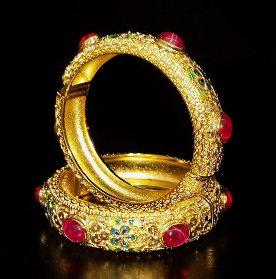 China's pure hand-carved gold-plated ruby bracele… - image 2