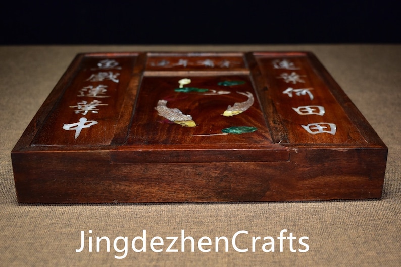 Chinese antique hand-carved large rosewood inlaid luotian four-open central hall has more than one box ornament