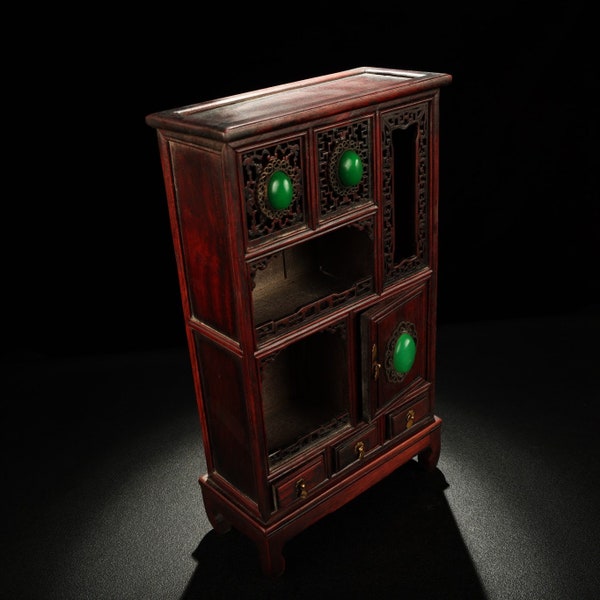 Chinese pure hand-carved mahogany inlaid gemstone small cabinet, worthy of collection and use