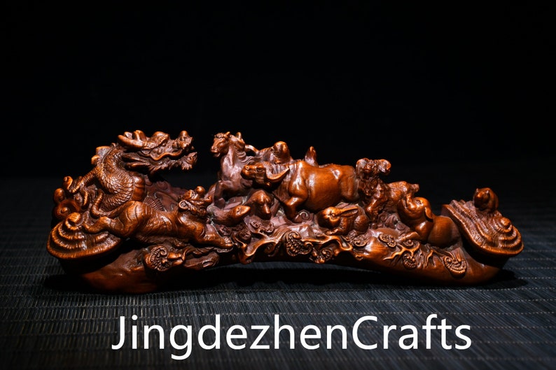 The ancient natural boxwood carved longniu pen holder ornaments and statues are shops handmade, exquisite, rare and collectable