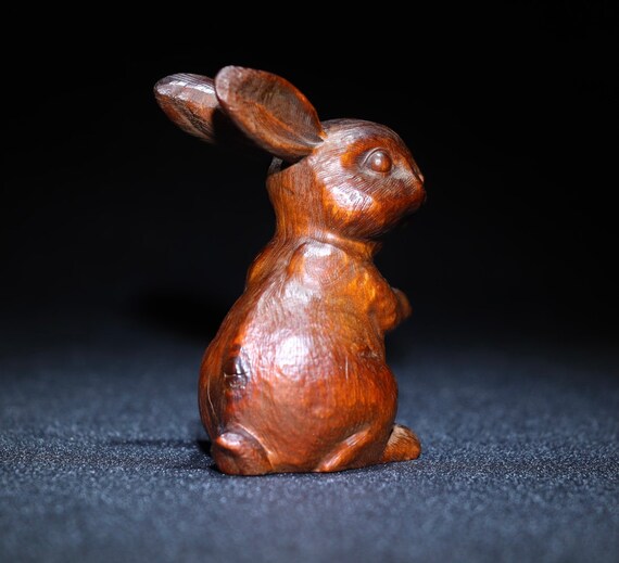 Chinese antique natural boxwood rabbit statues ar… - image 4