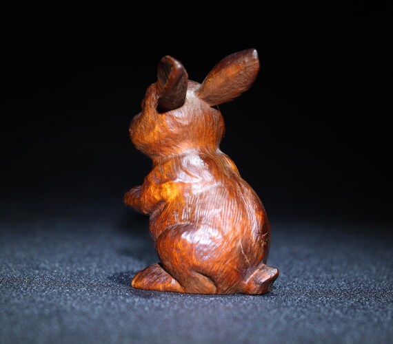 Chinese antique natural boxwood rabbit statues ar… - image 6