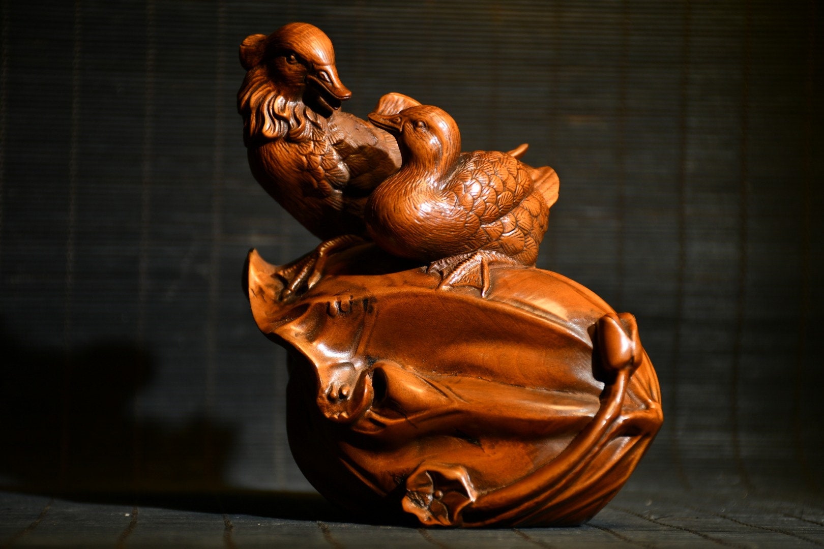 Chinese Ancient Natural Boxwood Mandarin Duck Statue Pure Hand Etsy